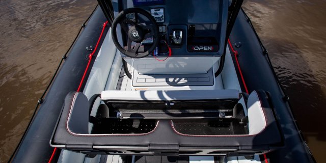 the console of a zodiac open series inflatable boat at Gordon Bay Marine in Toronto